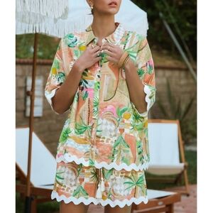 Oddi Moroccan Desert Palm Tropical Print Button-Up Shirt & Shorts Set